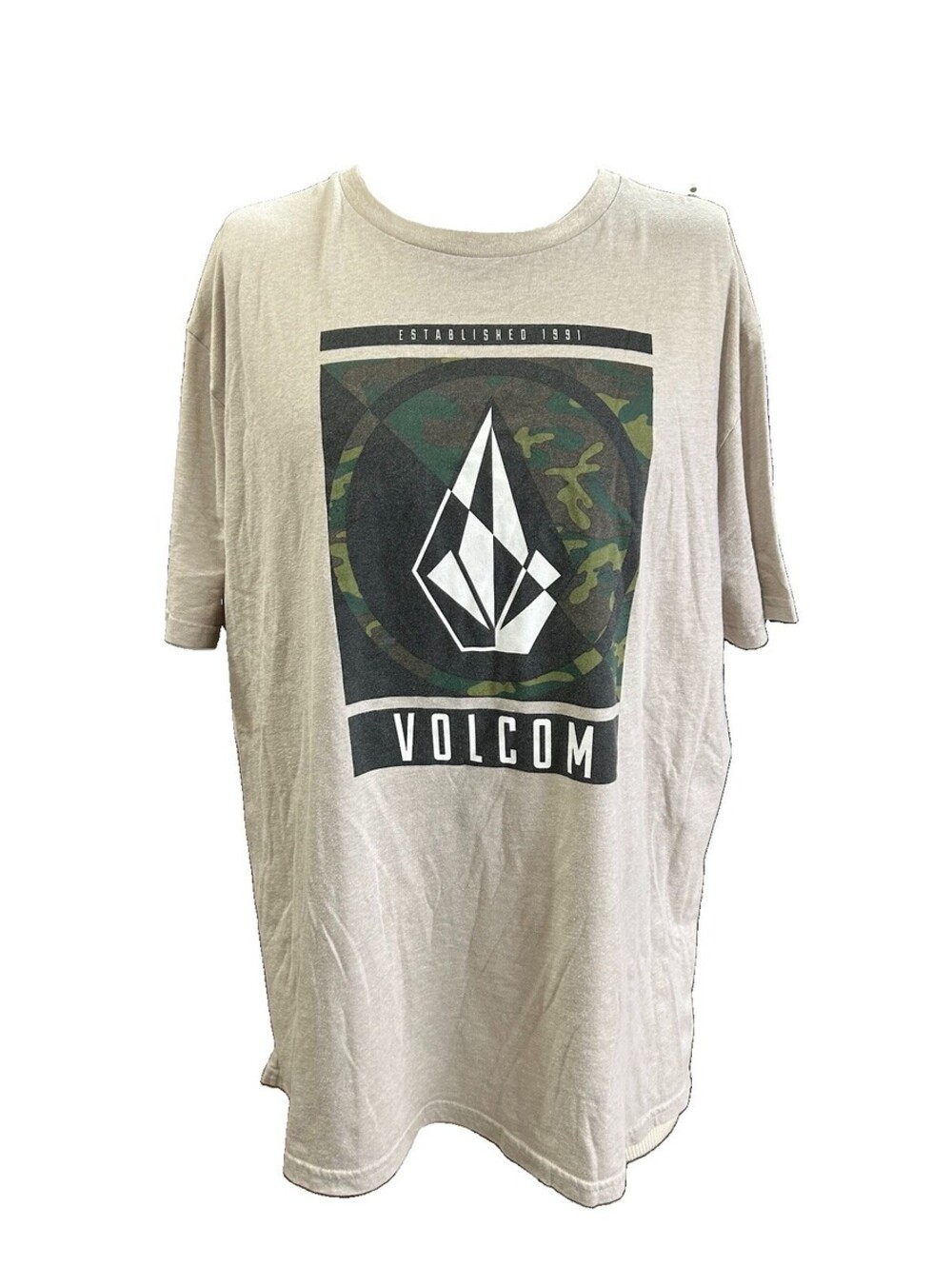 Volcom Mens XL T-Shirt Gray Camo Stone Logo Graphic Short Sleeve Skate Surf